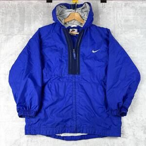 Nike Vintage Blue Hooded Windbreaker Jacket Youth L/Fit S Swoosh Relax Y2K Retro